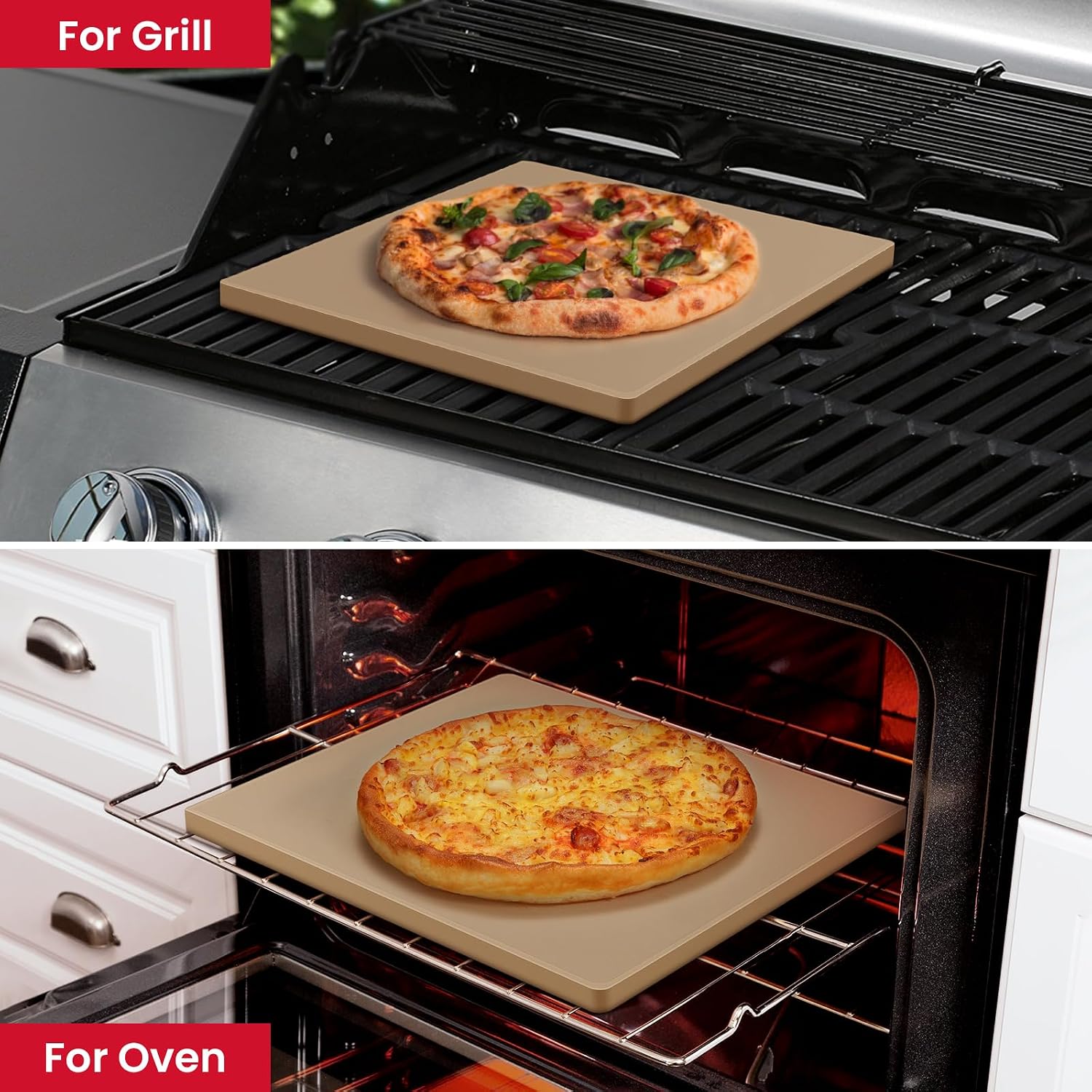 16 x 16 Inch Square Cordierite Pizza Stone for Oven Grill, 9.6 Lbs