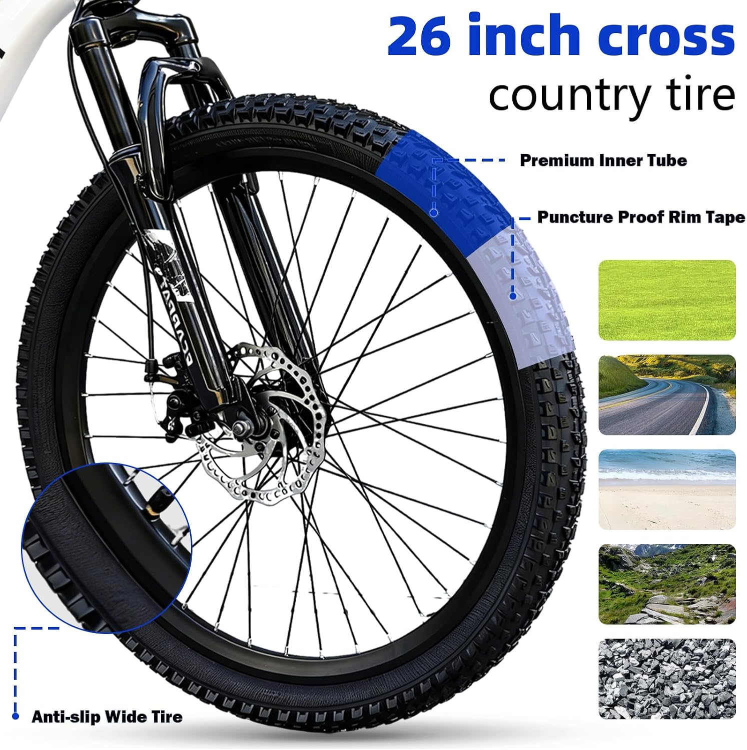 Hardtail Mountain Bike, 26 Inch Wheels Outdoor Cycling Bike, 7-Speed Trigger Shifter, Knobby Mountain Tires