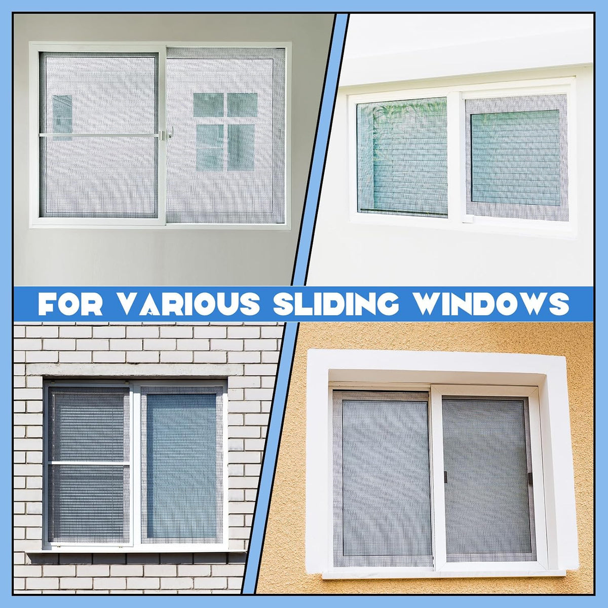 4 Pack Window Screen Kit with Aluminum Frame, White, 58'' X 58''