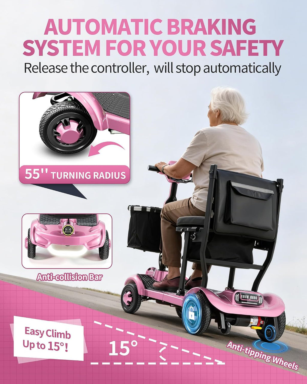 Lightweight Mobility Scooters for Seniors&Adults, Foldable 4 Wheel Scooter