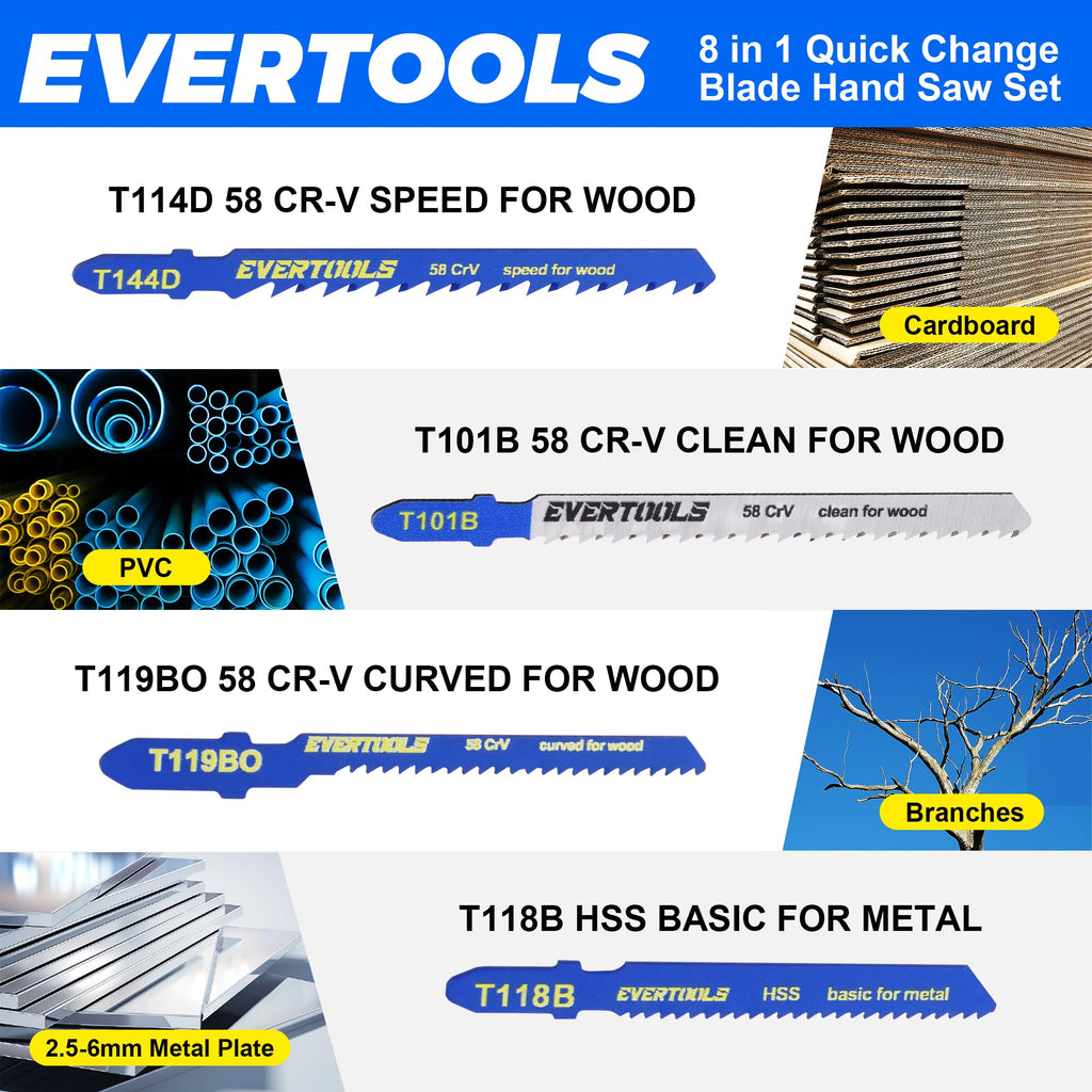 EVERTOOLS 8-in-1 Multi-Blade Hand Saw with 8 Replaceable Blades