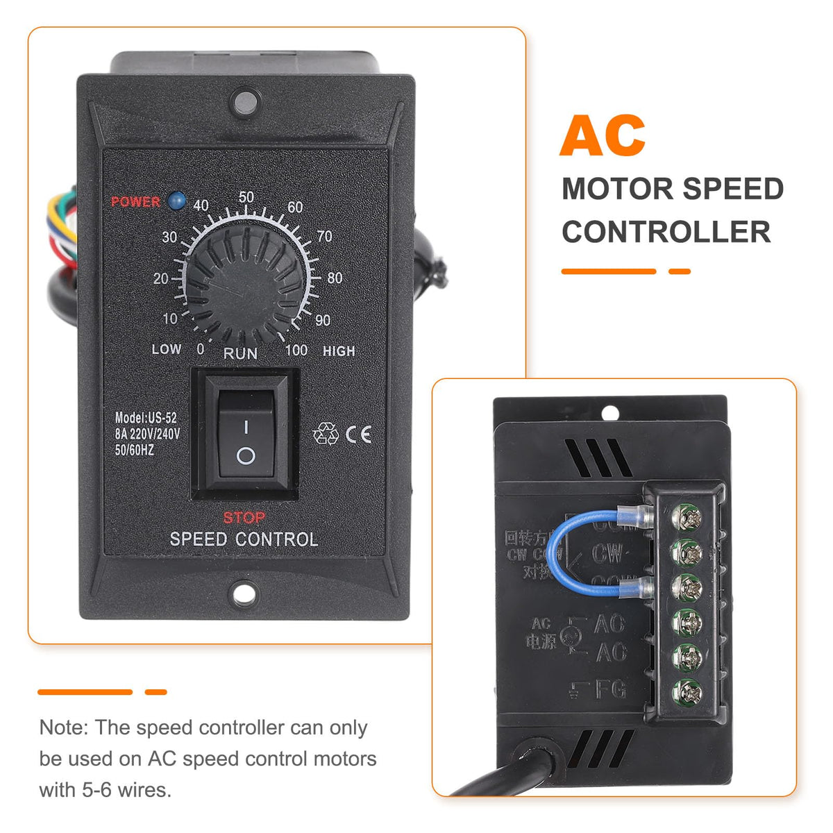 MECCANIXITY AC Motor Speed Controller 180W 220V US-52 50/60Hz