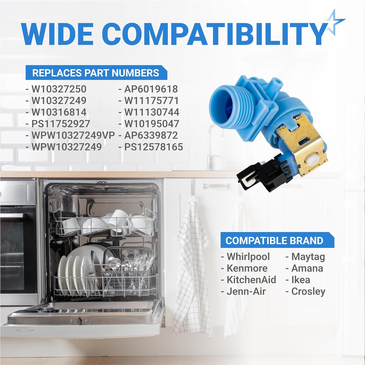 BlueStars W10327249 W11175771 W10195047 Dishwasher Water Inlet Valve