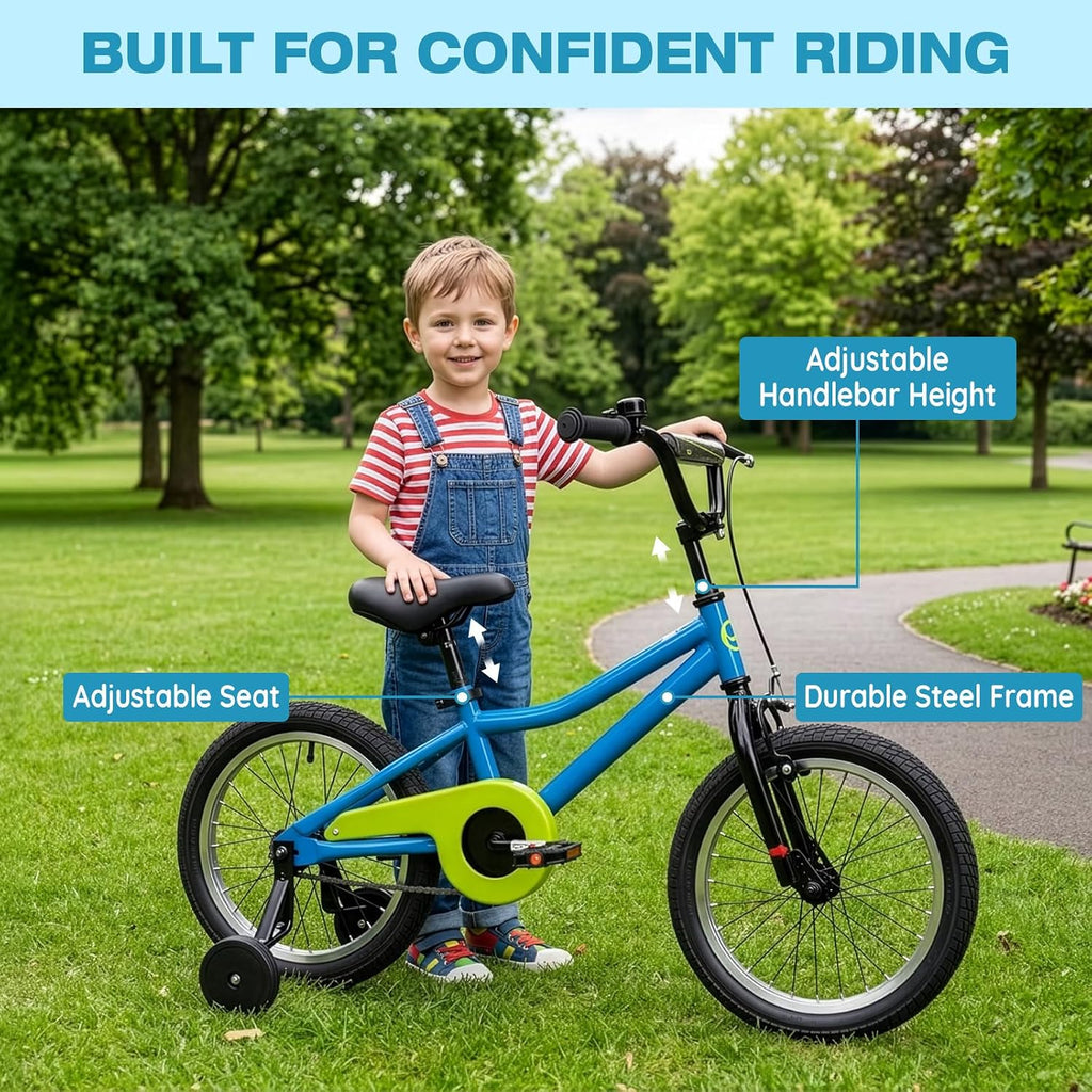 16 20 Inch Kids Bike Child Bicycle Ages 4-12 Dual Brake Multicolors | High Carbon Steel Frame, rider height 38-62 in