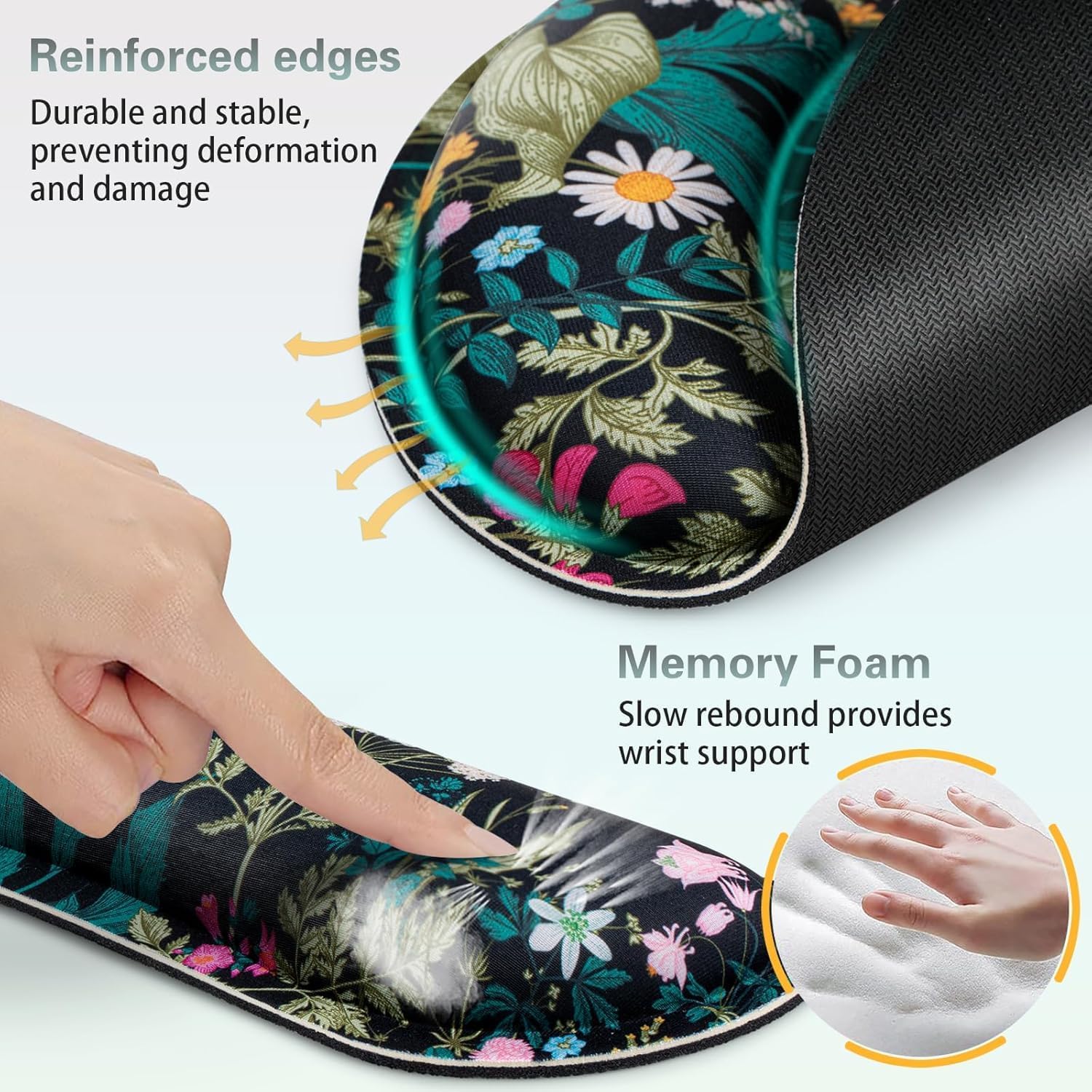 Mouse Pad with Wrist Rest Set, 3-in-1 Wrist Support Mouse Pad Set, Floral | Gaming MousePad with Anti-Skid
