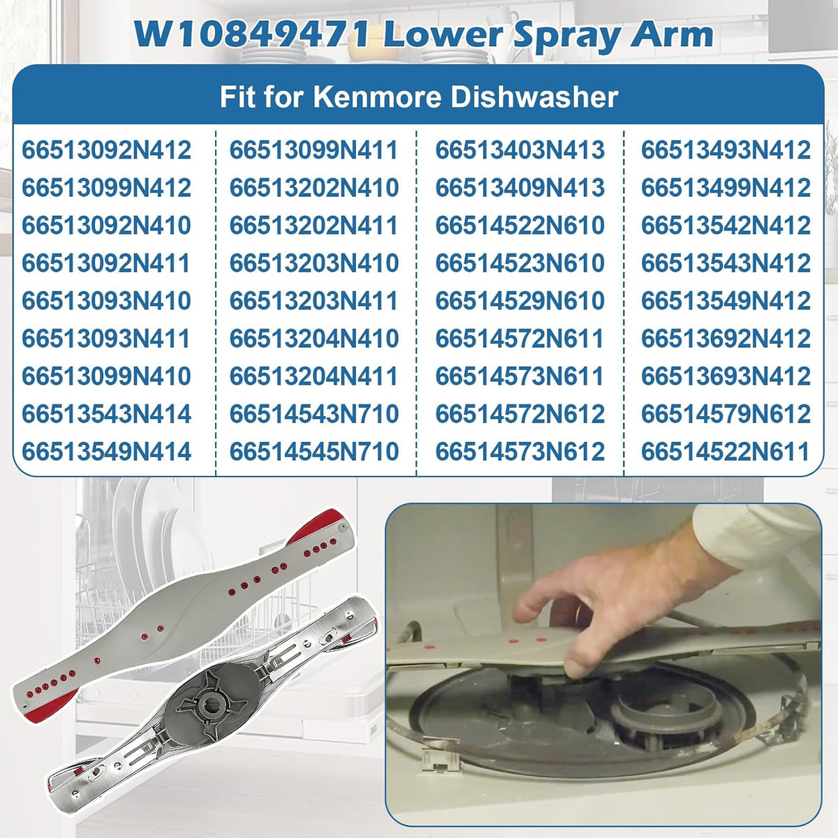 W10849471 Dishwasher Lower Spray Arm Fit for Whirlpool Kenmore