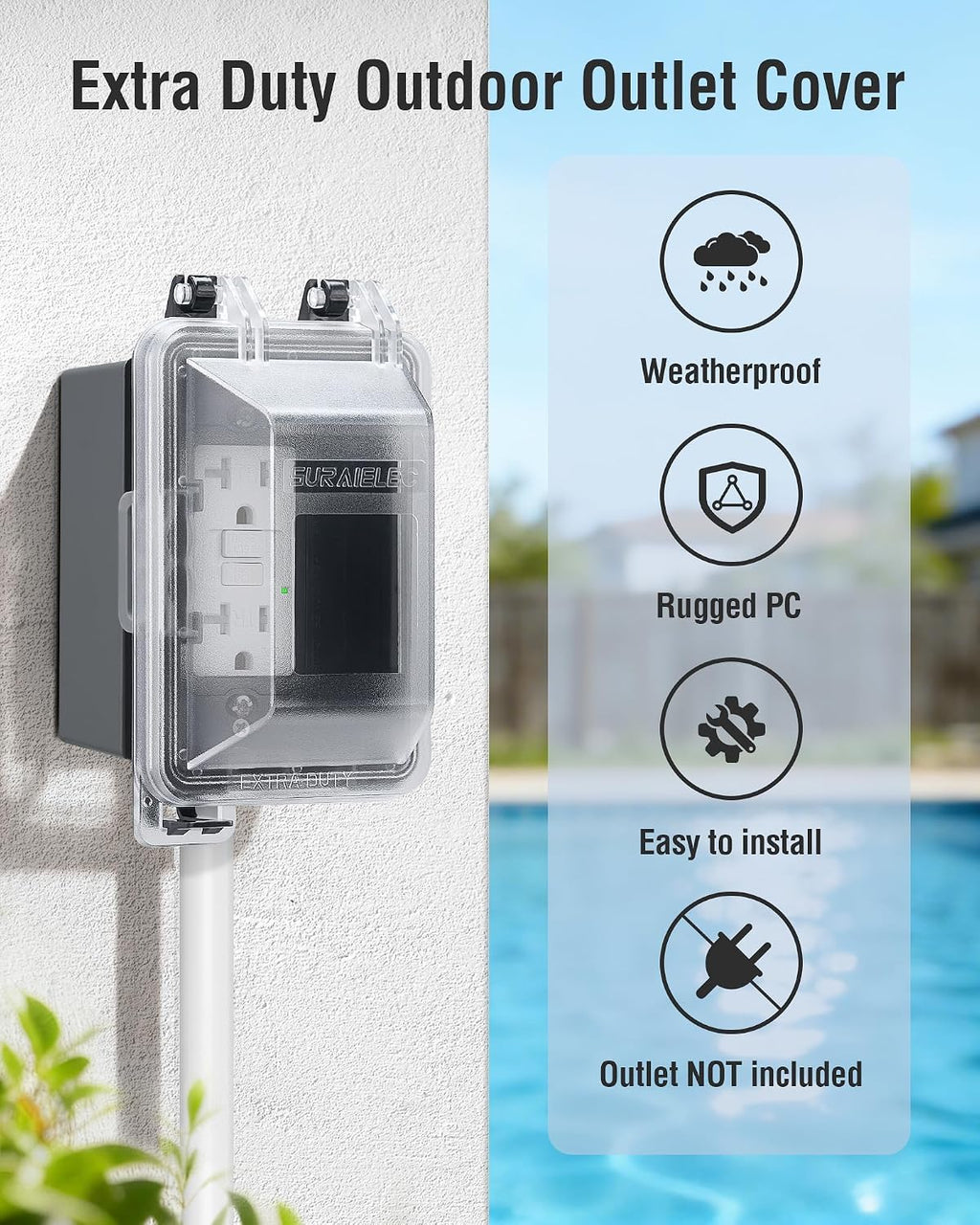 Extra-Duty in-Use Outdoor Outlet Cover, 1-Gang, Black, 1-Pack | Weatherproof PC Receptacle Cover, Horizontal/Vertical