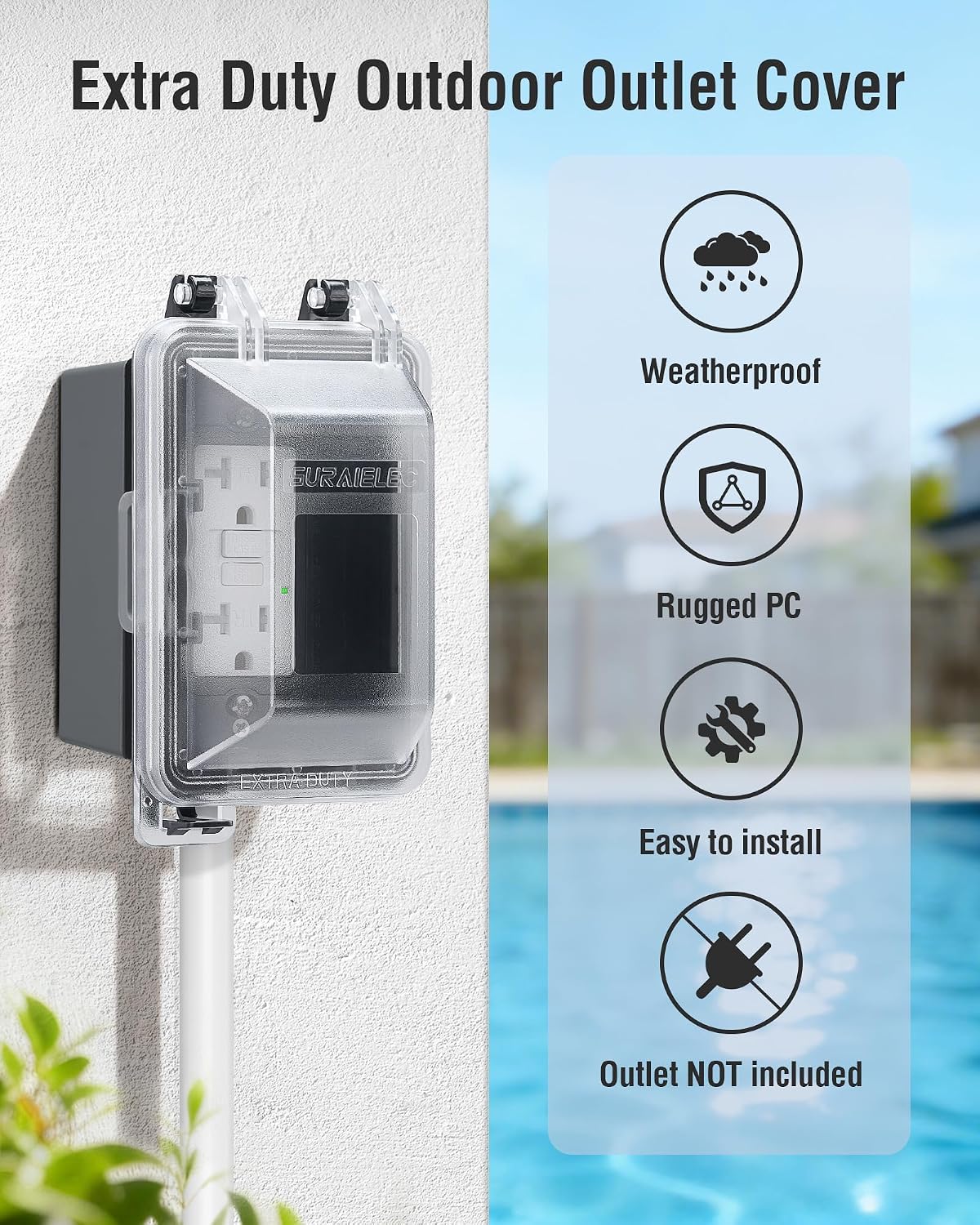 Extra-Duty in-Use Outdoor Outlet Cover, 1-Gang, Black, 1-Pack | Weatherproof PC Receptacle Cover, Horizontal/Vertical
