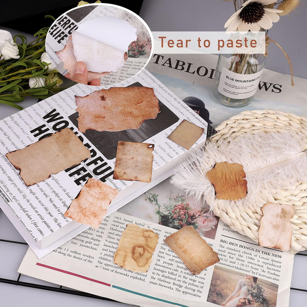 Vintage Scrapbook Paper Stickers, 90 Pcs Antique Looking Aged Paper Classic Old Writing Sticker for Scrapbook