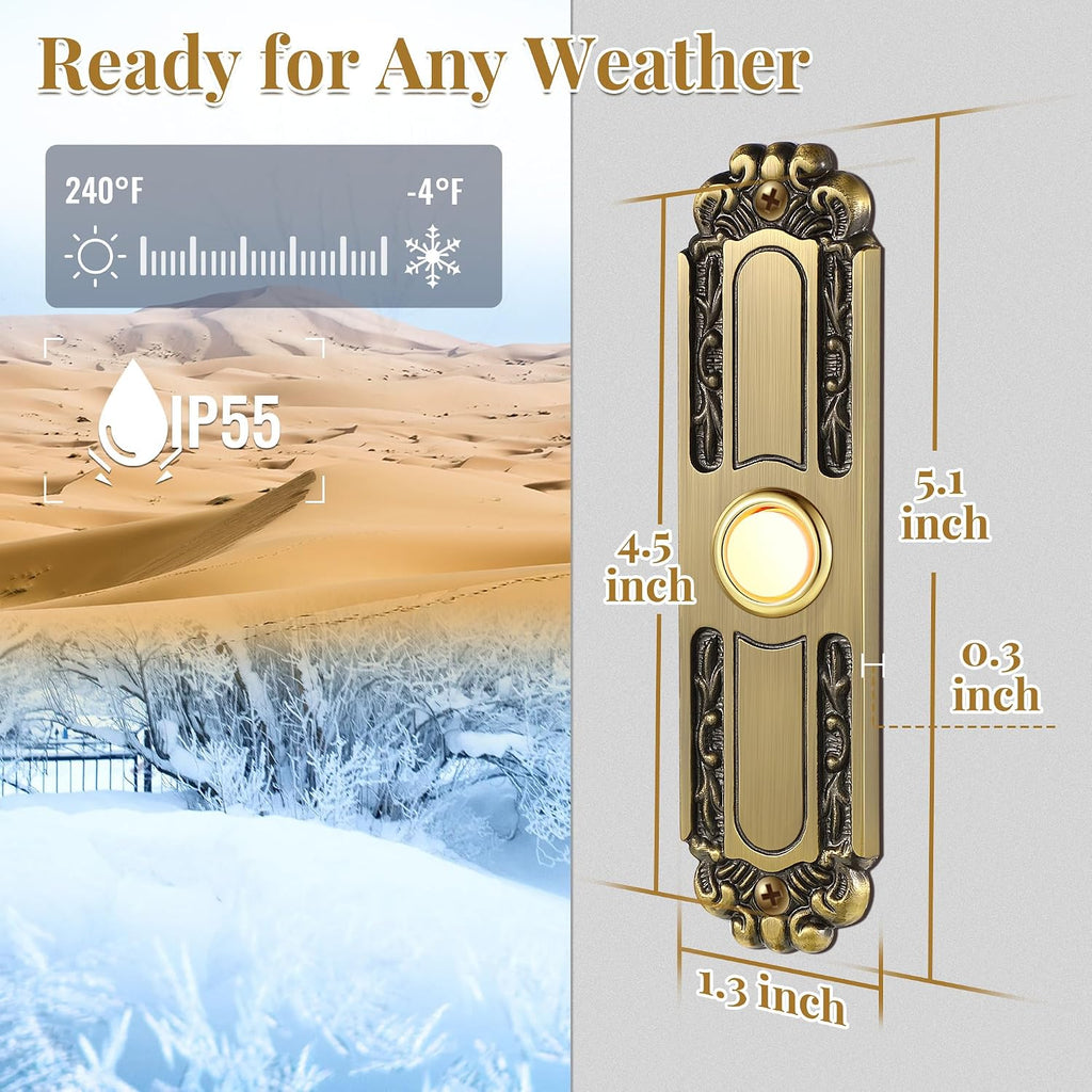 Lighted Metal Doorbell Push Button, Retro Style Door Bell | Universal Garage Door Opener Switch with LED Light