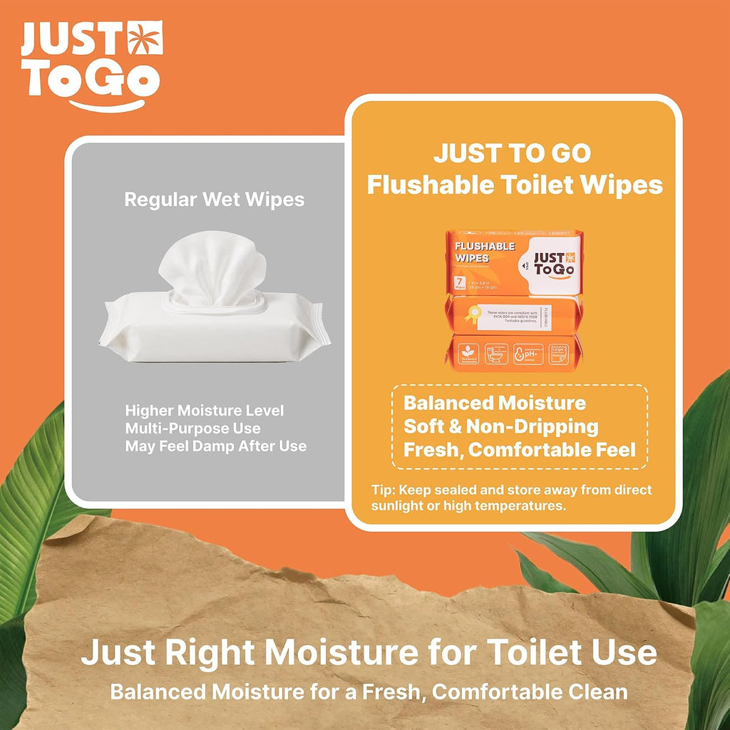 Flushable Wipes Travel Size, Pocket Packs, Unscented, 56 Ct