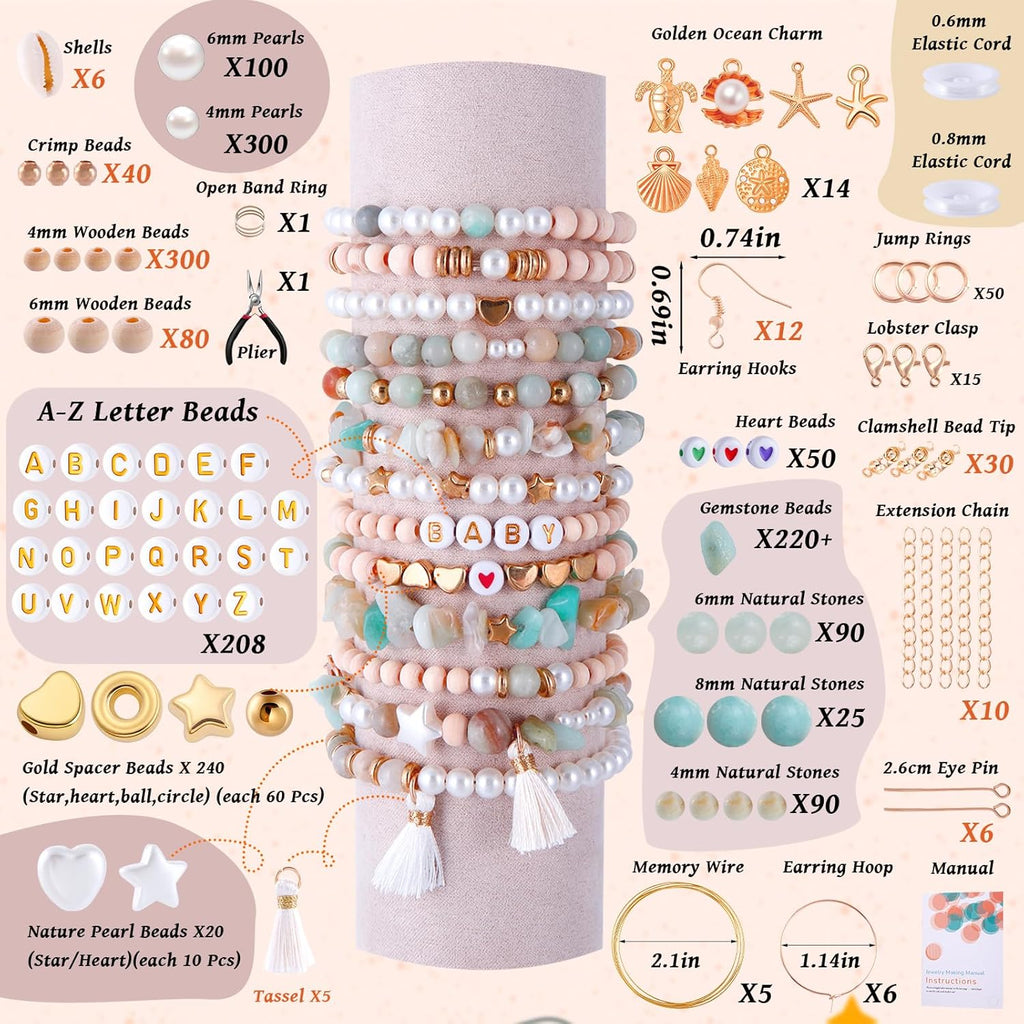1927 PCS Jewelry Making Supplies Kit, Charm Bracelet Making Kit for Adults, Natural Stone Beads for Irregular Natural