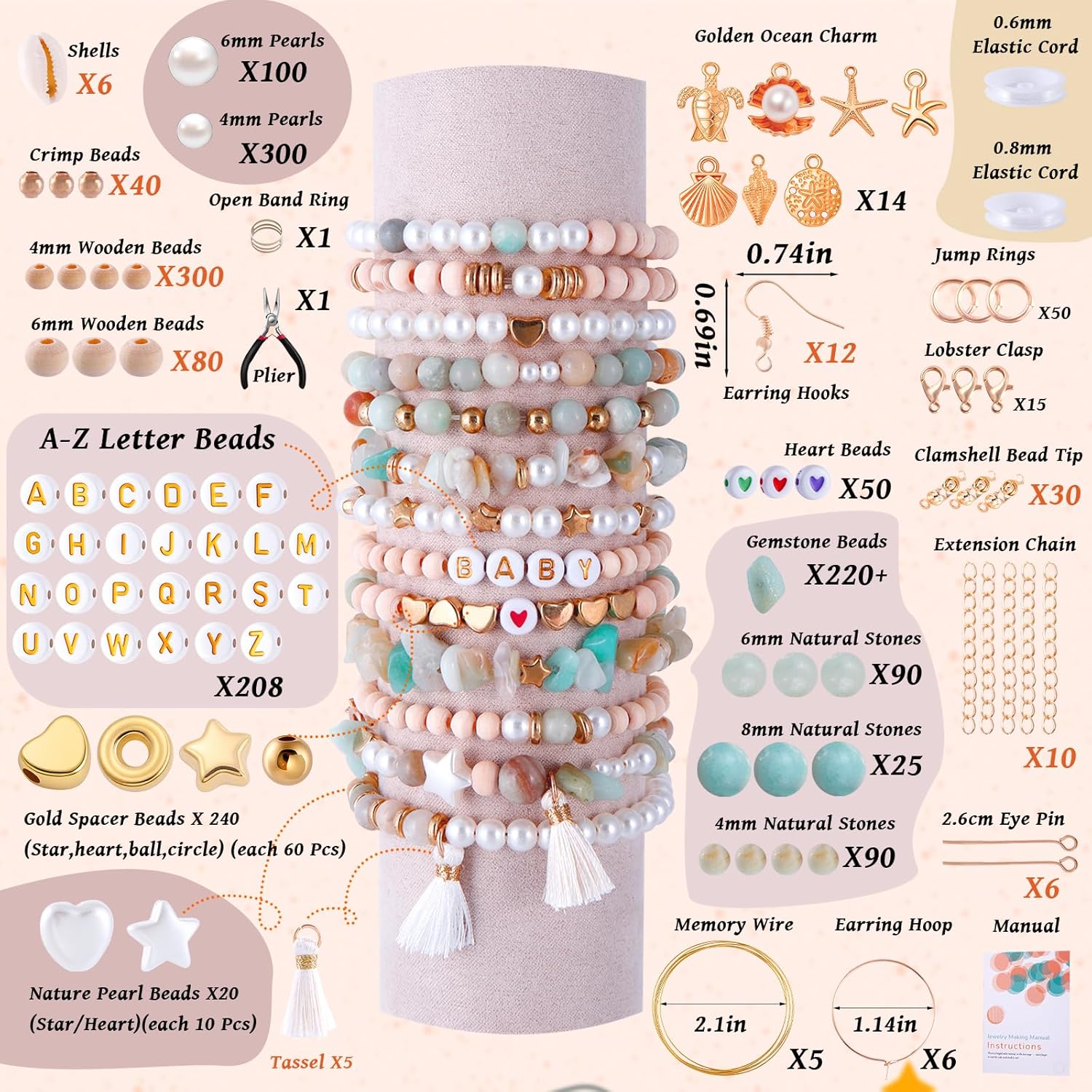 1927 PCS Jewelry Making Supplies Kit, Charm Bracelet Making Kit for Adults, Natural Stone Beads for Irregular Natural