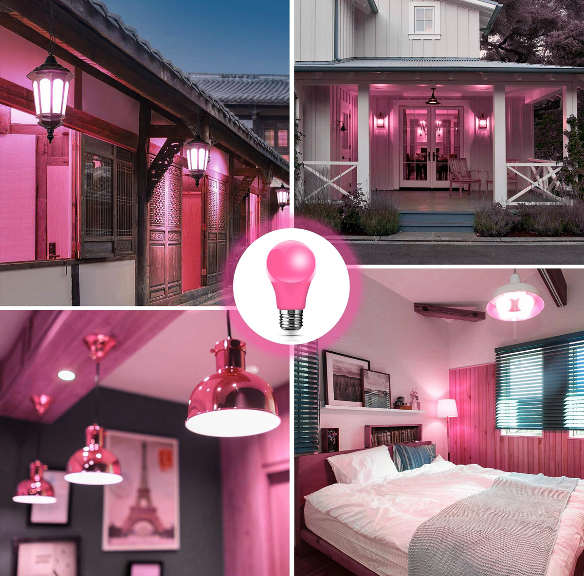 A19 LED Pink Light Bulbs, 9W(Equivalent 60W) E26 Base Bulb for Christmas