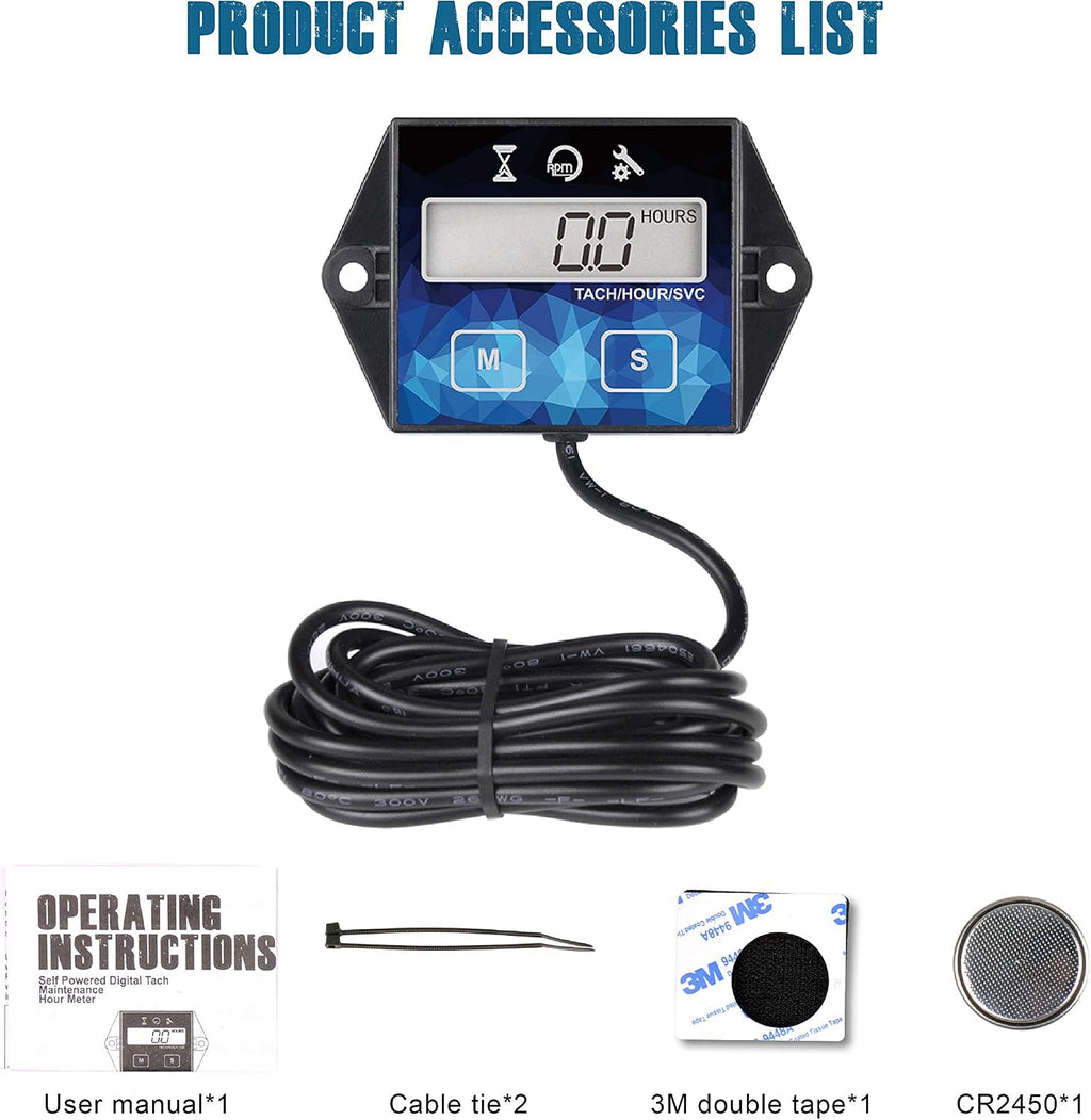 Runleader RL-HM011F Digital Hour Meter, Small Engine Tachometer