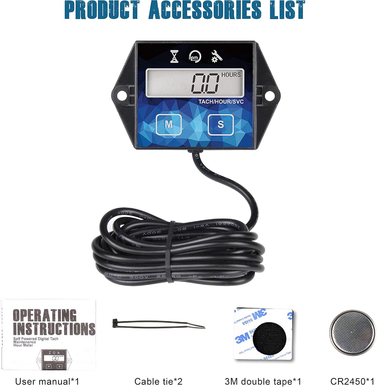 Runleader RL-HM011F Digital Hour Meter, Small Engine Tachometer