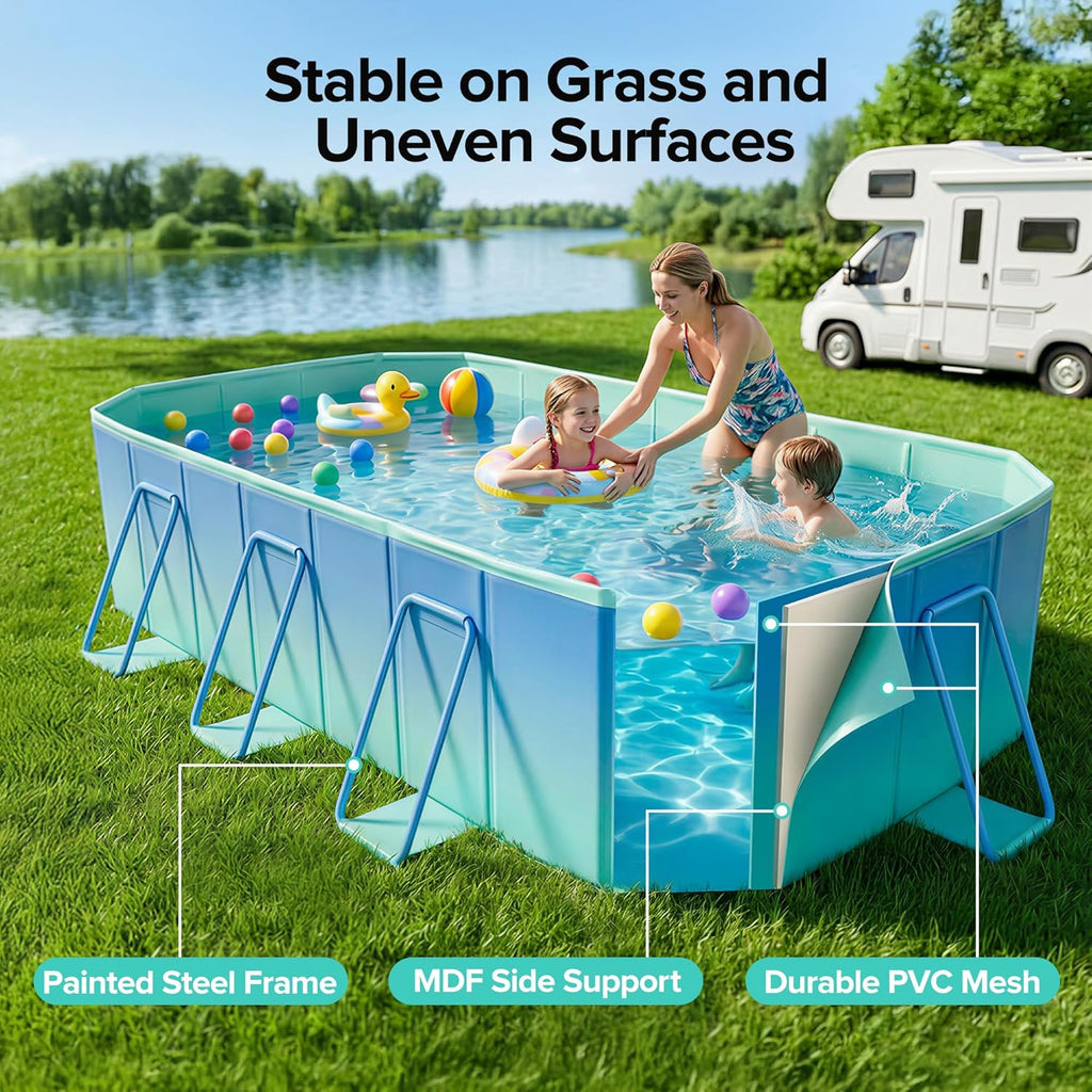 Foldable Pool, Non-Inflatable Large Swimming Pool for the Whole Family, Portable Above Ground Pool for Adults & Kids