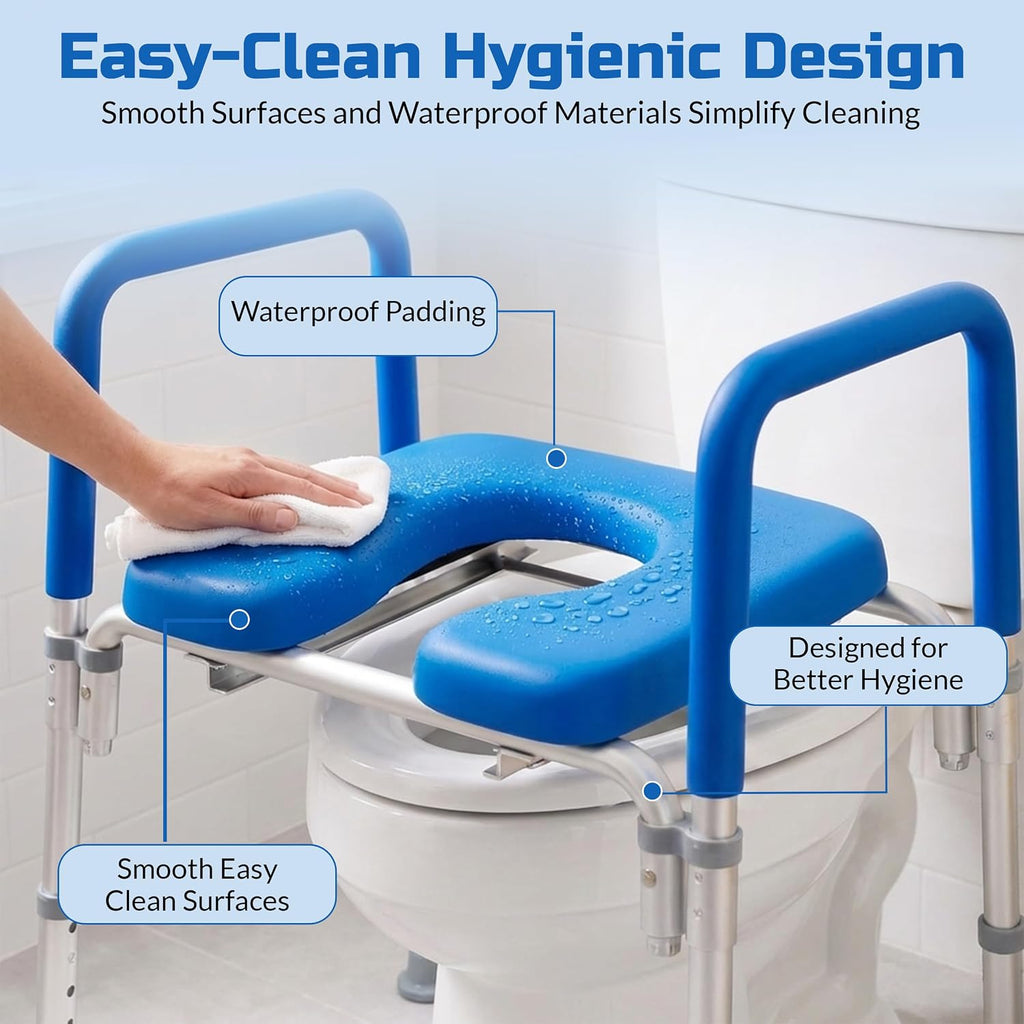 Ultimate Raised Toilet Seat with Handles - Adjustable Raised Toilet Seat for Seniors, Bedside Commode - Padded