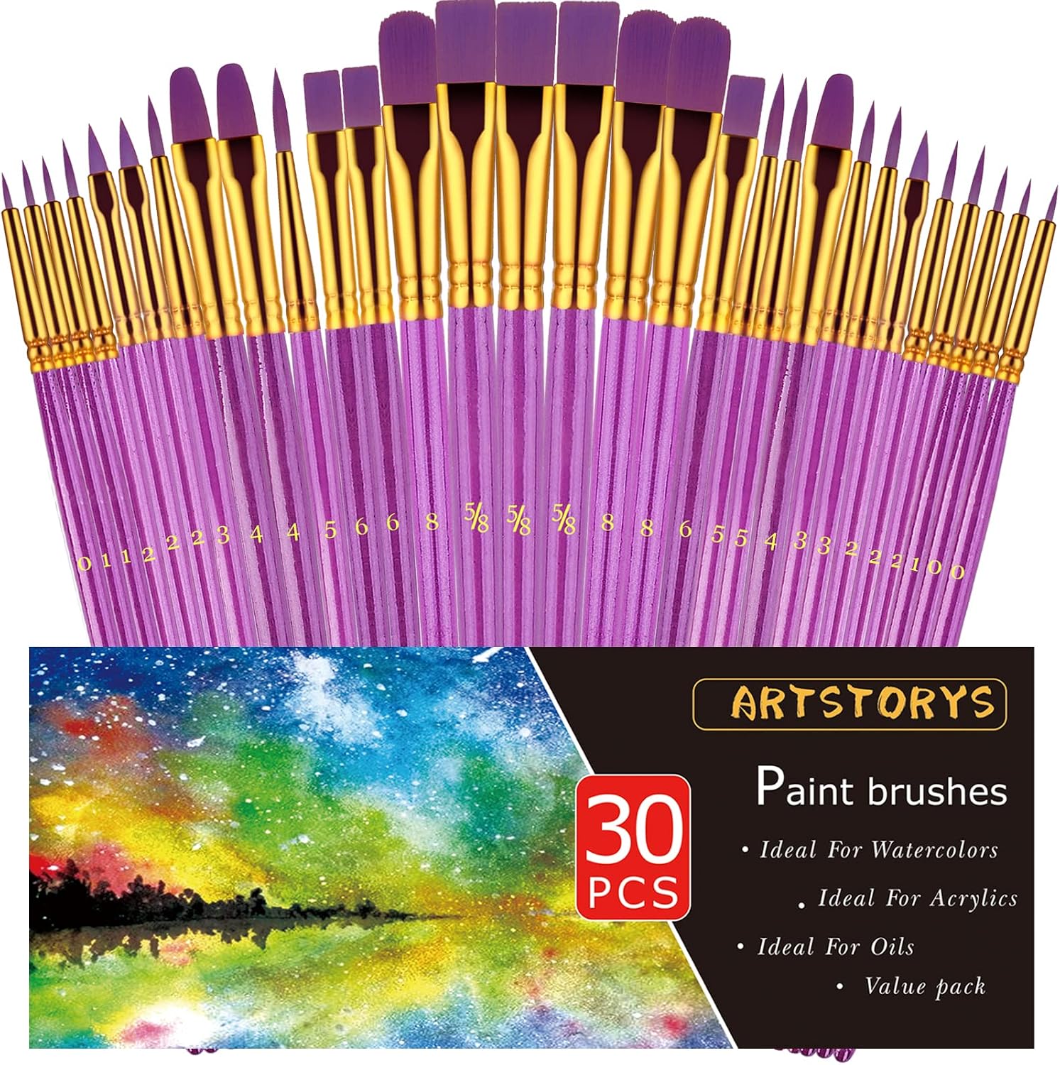 Paint Brushes Set, 30 Pcs Paint Brushes for Acrylic Painting, Watercolor Acrylic Oil Paint Brush, Artist Paintbrushes