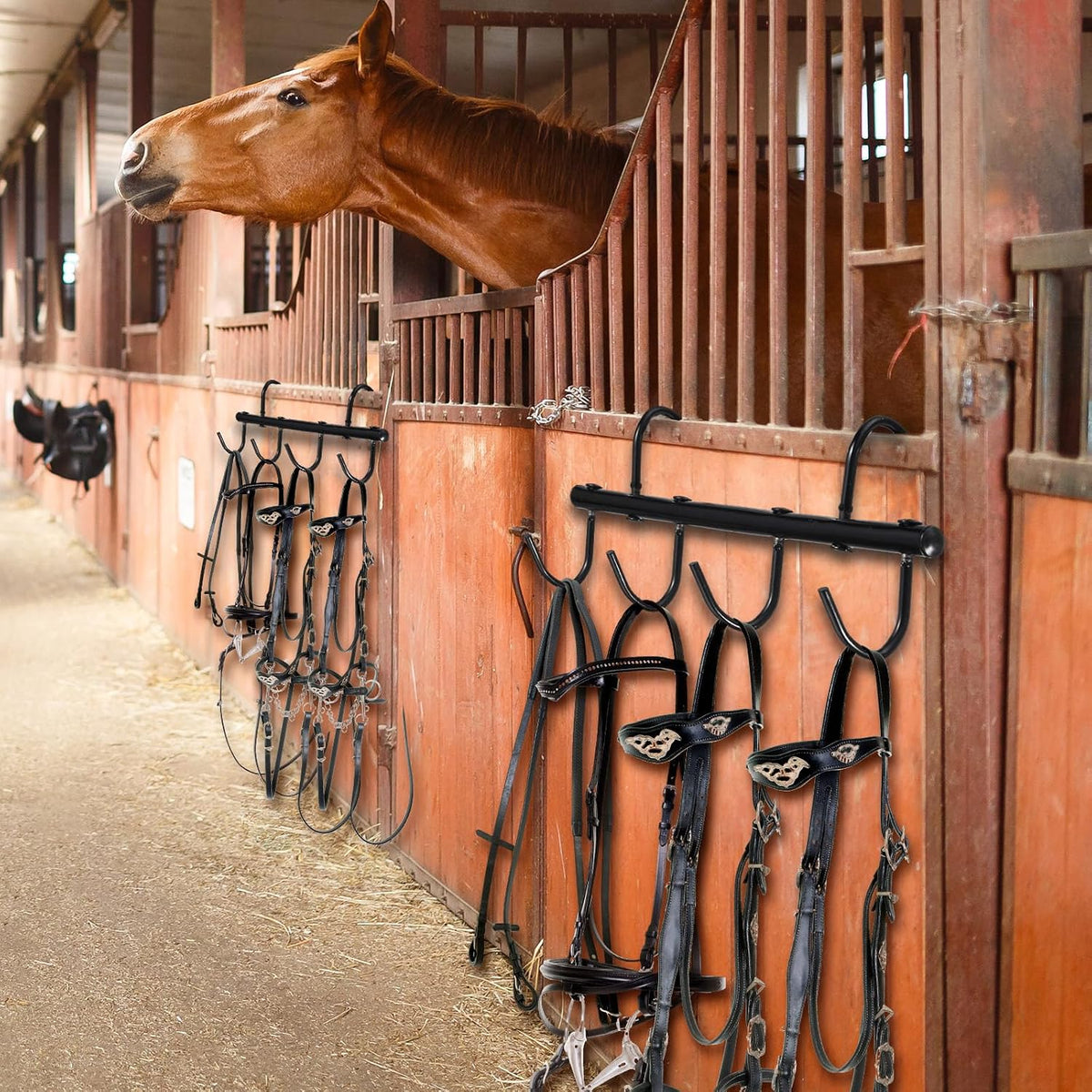 2 Pcs Tack Rack with Swivel Hooks, Metal Bridle Hanger, 6 Hooks Style