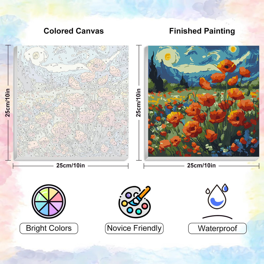 Framed Paint by Numbers Kit for Adults Starry Night, Flowers