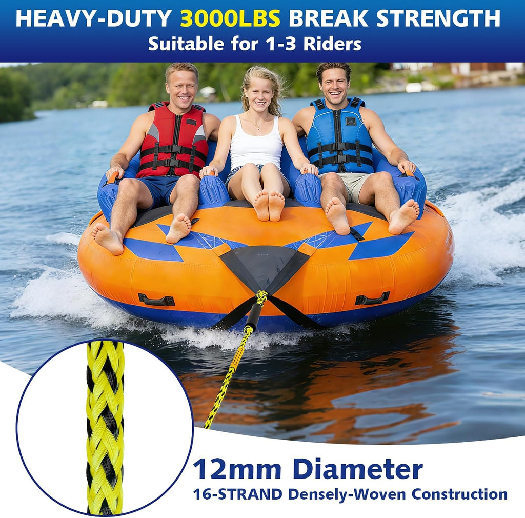 60FT 3-6K Boat Tow Rope for Tubing, Heavy Duty 3-6 Person Tube Tow Rope for Boating, Floating Towable Tube Ropes
