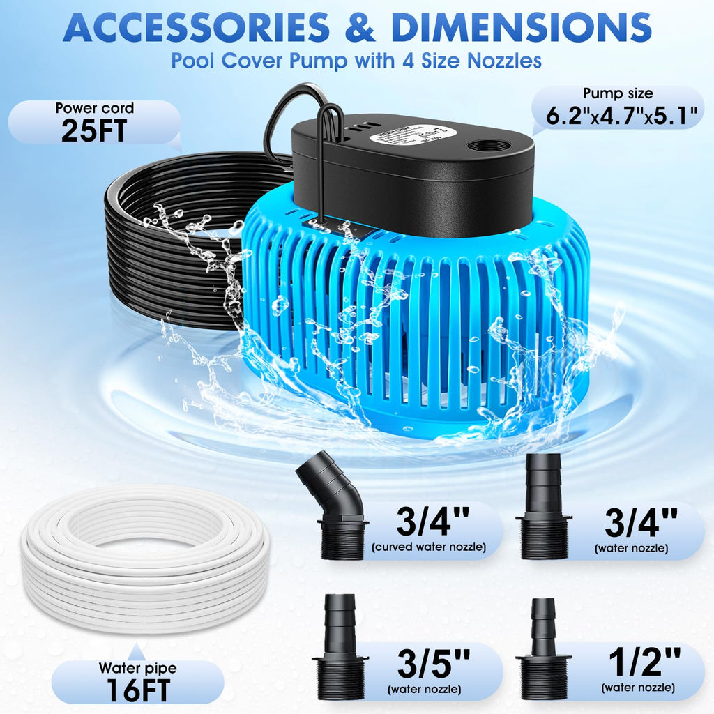 Above Ground Pool Cover Pump, Automatic Sensor 850 GPH Sump Pump