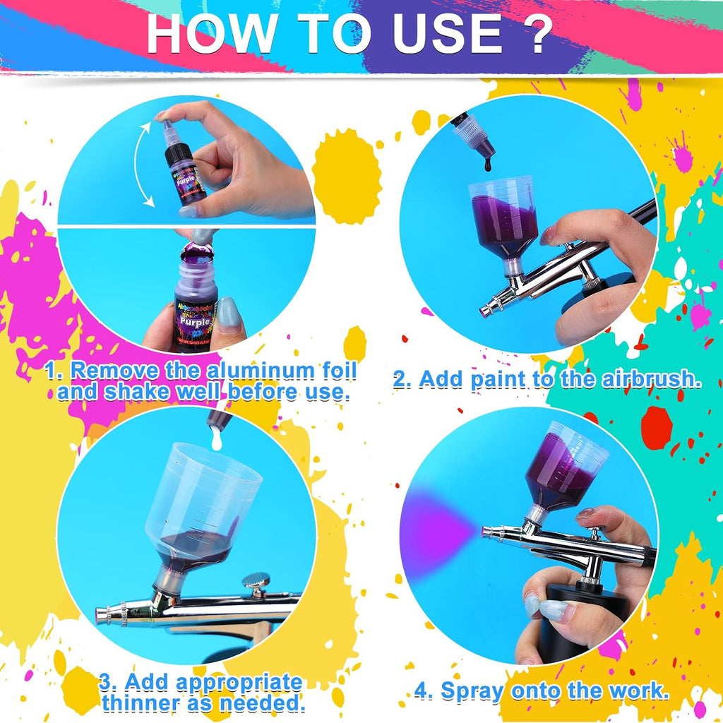 Airbrush Paint - 54 Colors with 2 Airbrush Thinners, Ready to Spray Air Brush Painting Set, Water Based Acrylic Paint
