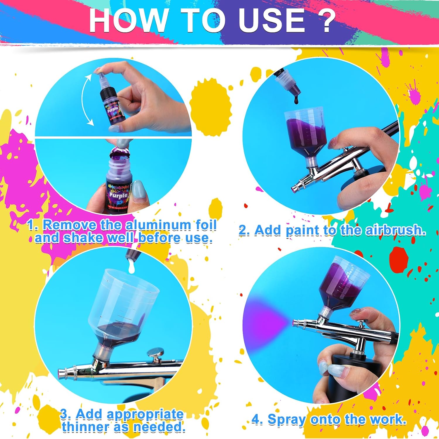 Airbrush Paint - 54 Colors with 2 Airbrush Thinners, Ready to Spray Air Brush Painting Set, Water Based Acrylic Paint