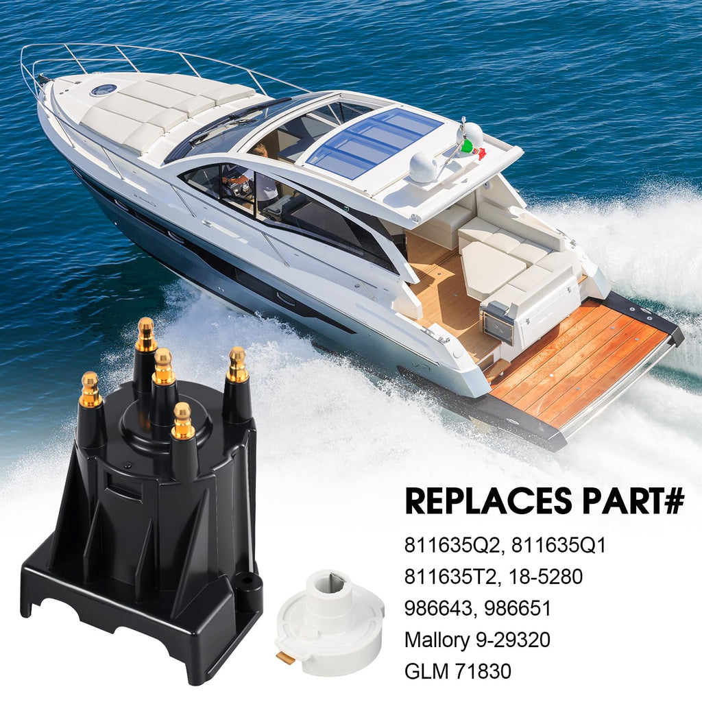 Distributor Cap and Ignition Rotor Kit Replacement for 3.0L 4cyl MerCruiser Engines Made by General Motors with Delco EST Ignition Systems - Replace 811635Q2, 18-5280 - Delco 4 Cylinder Tune Up Kit