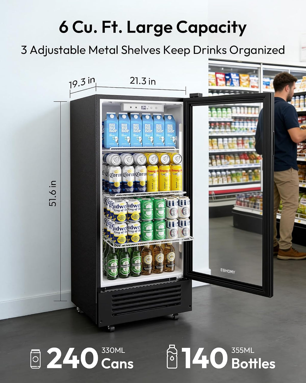 6 Cu.Ft Commercial Refrigerators, Beverage Refrigerator with Lock