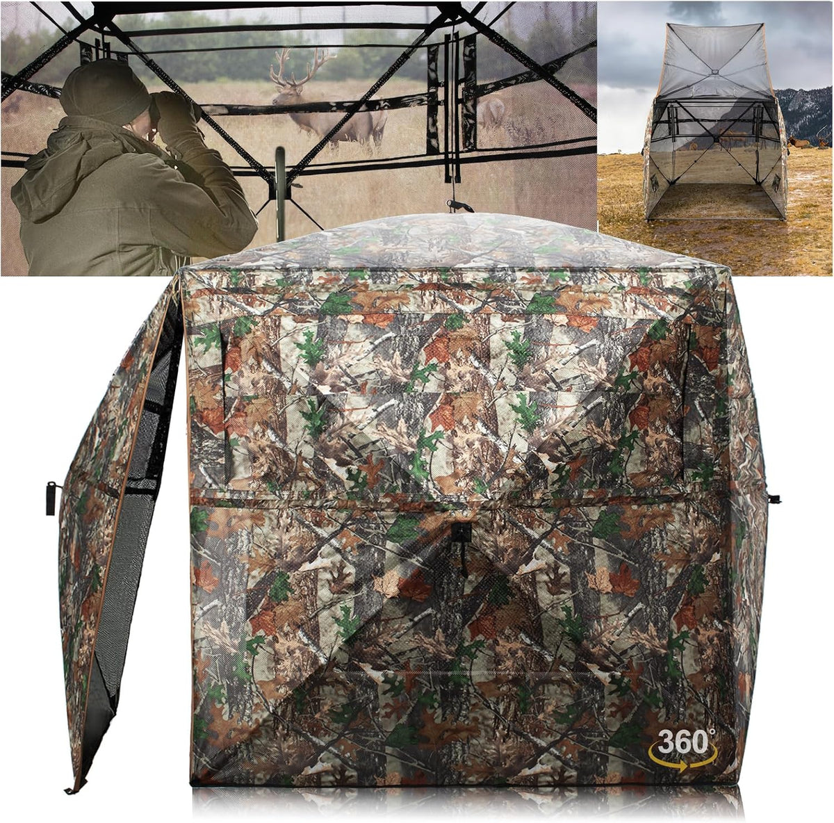 Portable Hunting Blind - 270°/288°/360°See Through with Floor Mat Dual Door