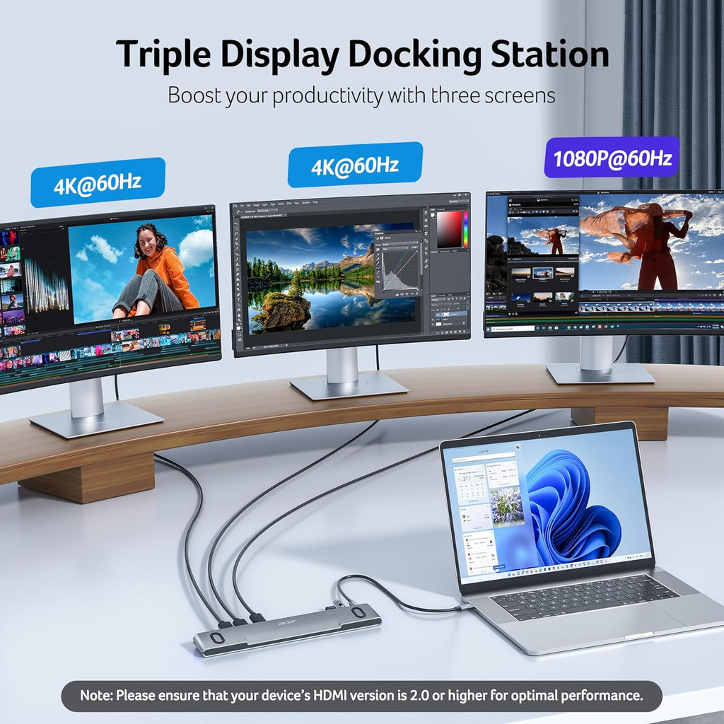 Docking Station 3 Monitors, 11-in-1 Laptop Docking Station Stand with DP 8K + Dual HDMI 4K@60Hz, Ethernet, 10Gbps