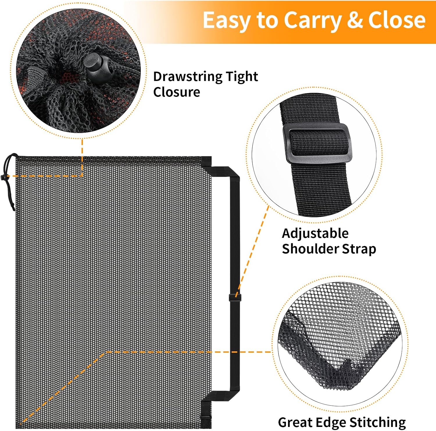 Extra Large Mesh Ball Bag, Heavy Duty 40"x30" Hold 10-12 Soccer Basketball | Drawstring & Adjustable Shoulder Strap