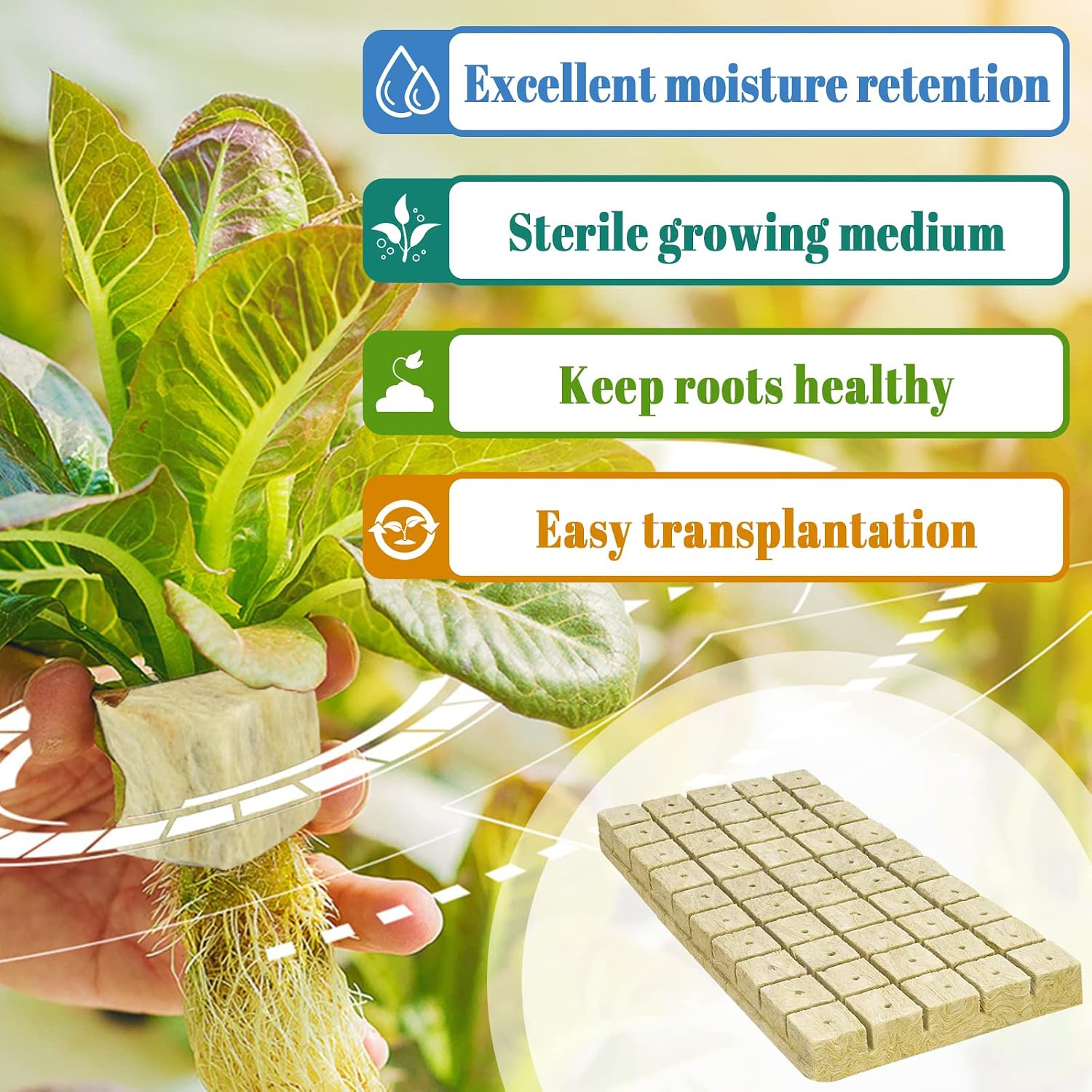 1 Inch Rockwool Cubes Seed Starter Plugs for Hydroponics, 100 Plugs | Promotes Germination Rate & Root Growth