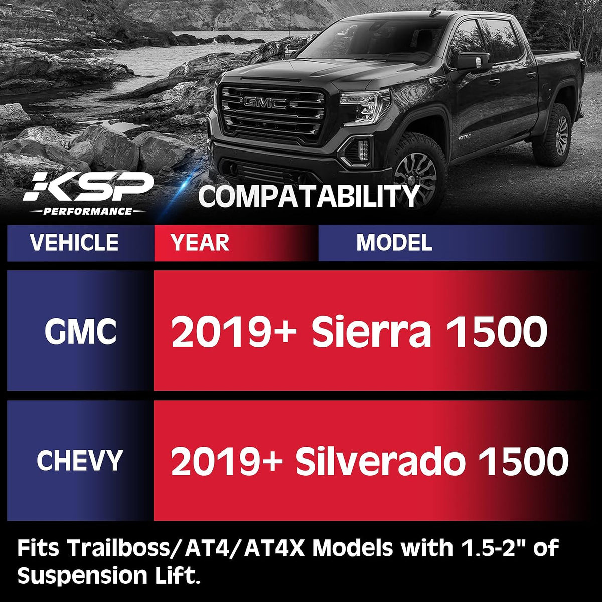 KSP Front Upper Control Arms for Chevy Silverado 1500 2019-2026, 2-4" Adjustable Front UCA in 3pcs Ball Joints for 2019+ GMC Sierra 1500 Truck, Aftermarket Lift Suspension Arms with Rubber Bushing