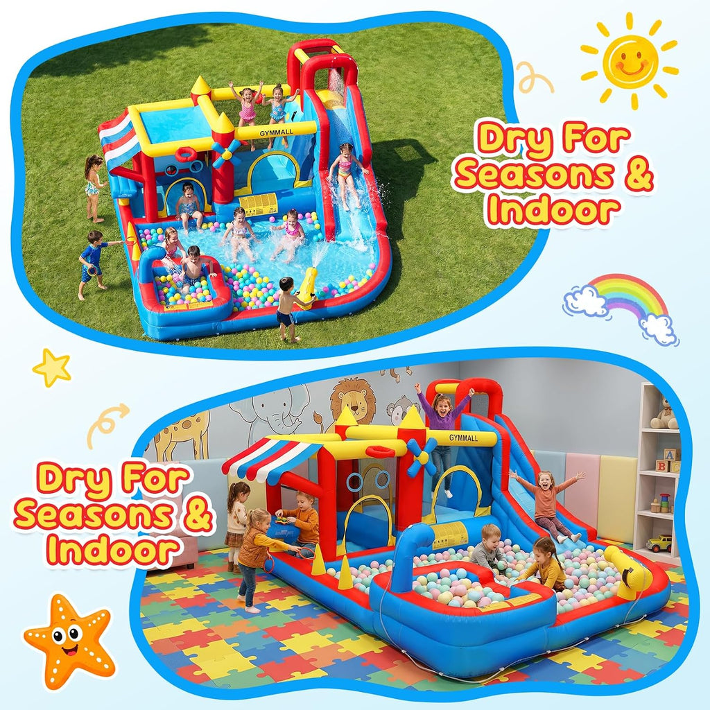 Inflatable Bounce House Water Slide with 550 W Blower, Blow up 10-in-1 Waterslide Park Bouncy Castle Outdoor and