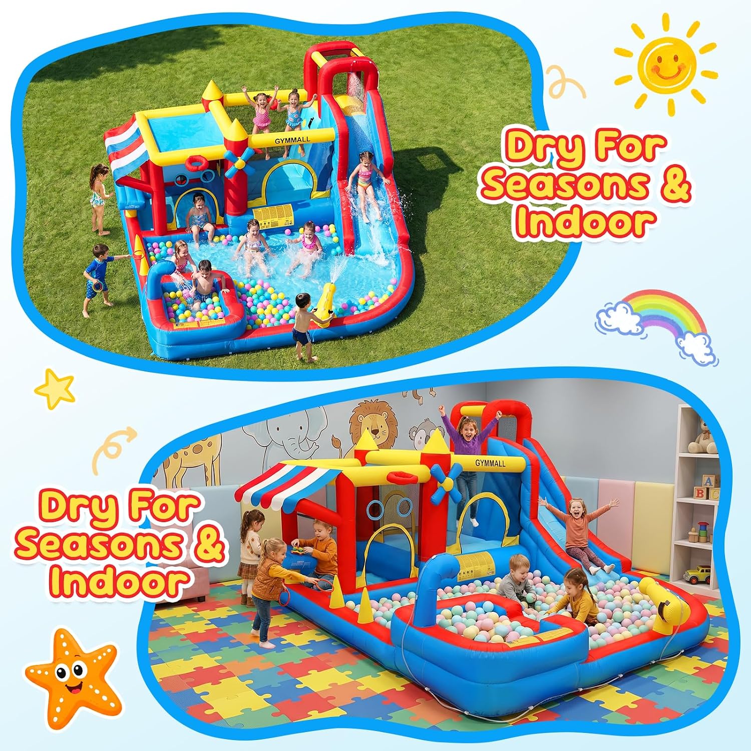 Inflatable Bounce House Water Slide with 550 W Blower, Blow up 10-in-1 Waterslide Park Bouncy Castle Outdoor and