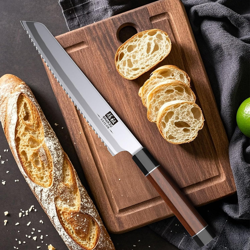 8 Inch Japanese Bread Knife, 9 Layers 10Cr15MoV High Carbon Steel