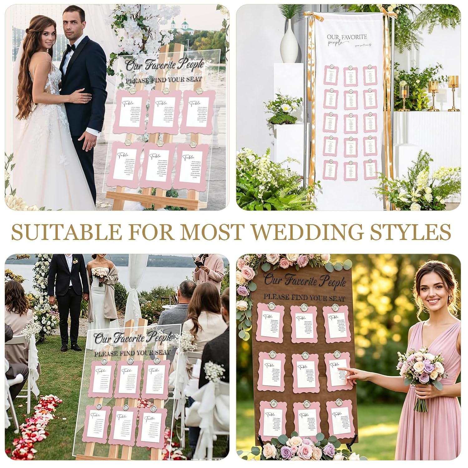 24 Set Wedding Seating Chart Kit, Guest Place Cards Wax Seals for Reception