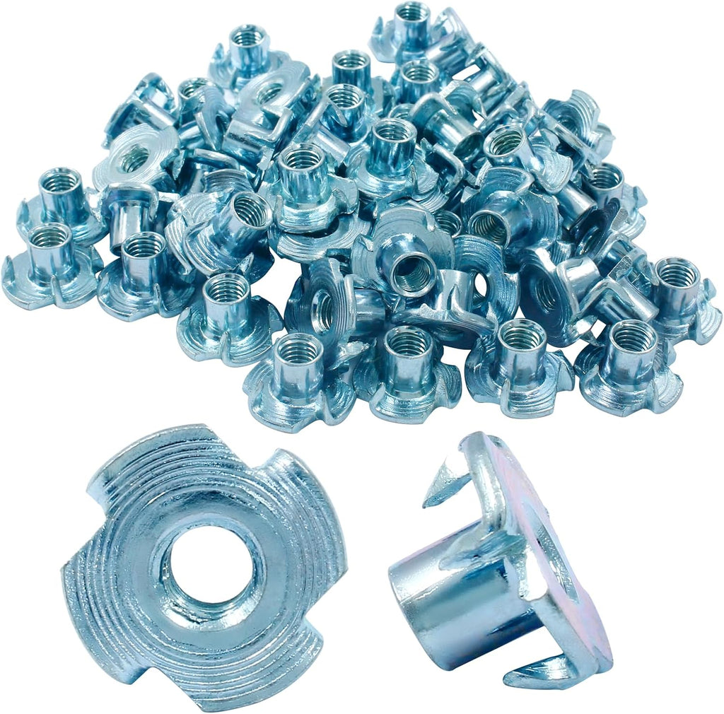 Hitefu M5 X 8mm T-Nut, 4 Pronged, Zinc Plated, 60Pcs