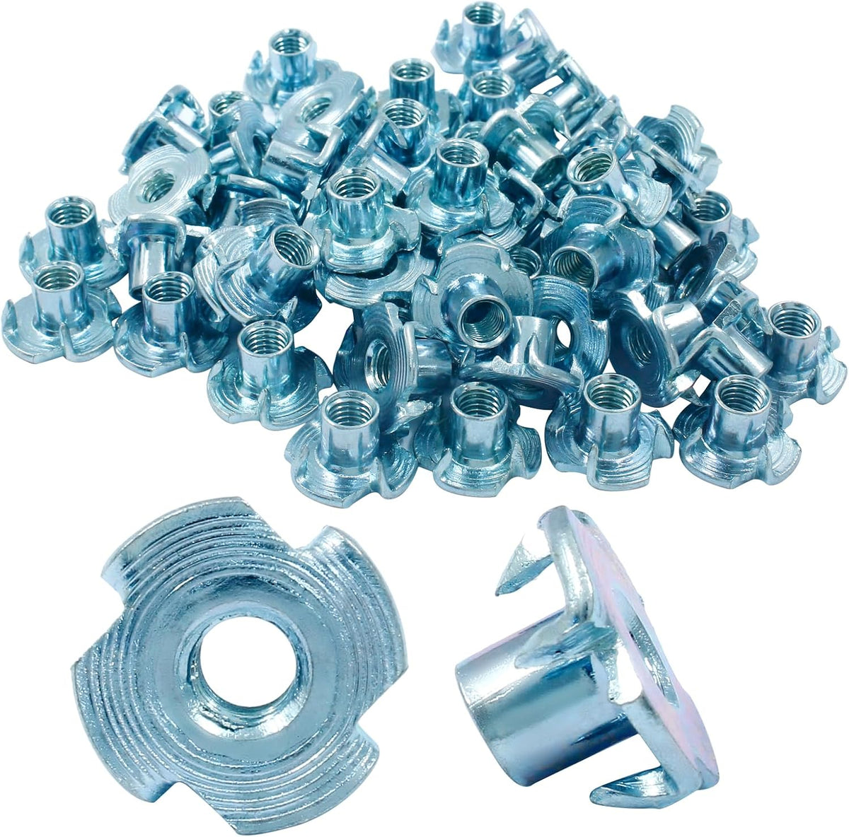 Hitefu M5 X 8mm T-Nut, 4 Pronged, Zinc Plated, 60Pcs