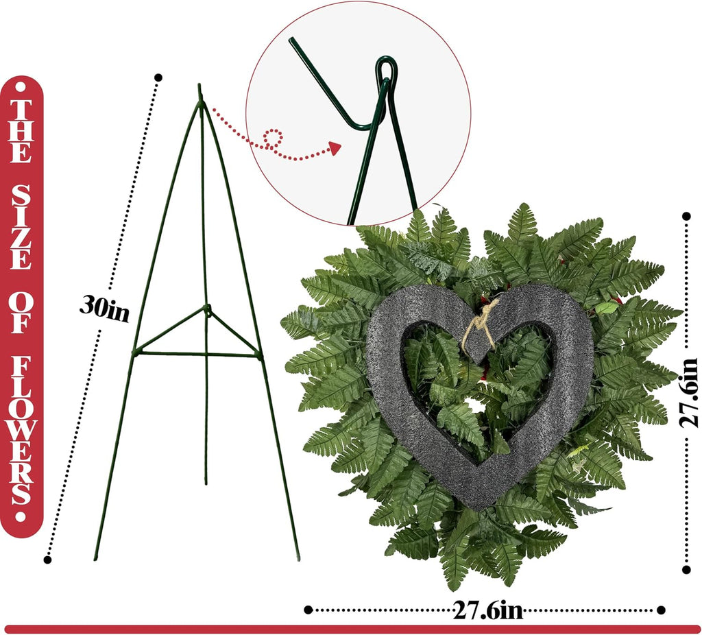 Cemetery Flower Wreaths for Grave Decorations- Elegant Remembrance Standing Heart,Memorial Floral with Easel