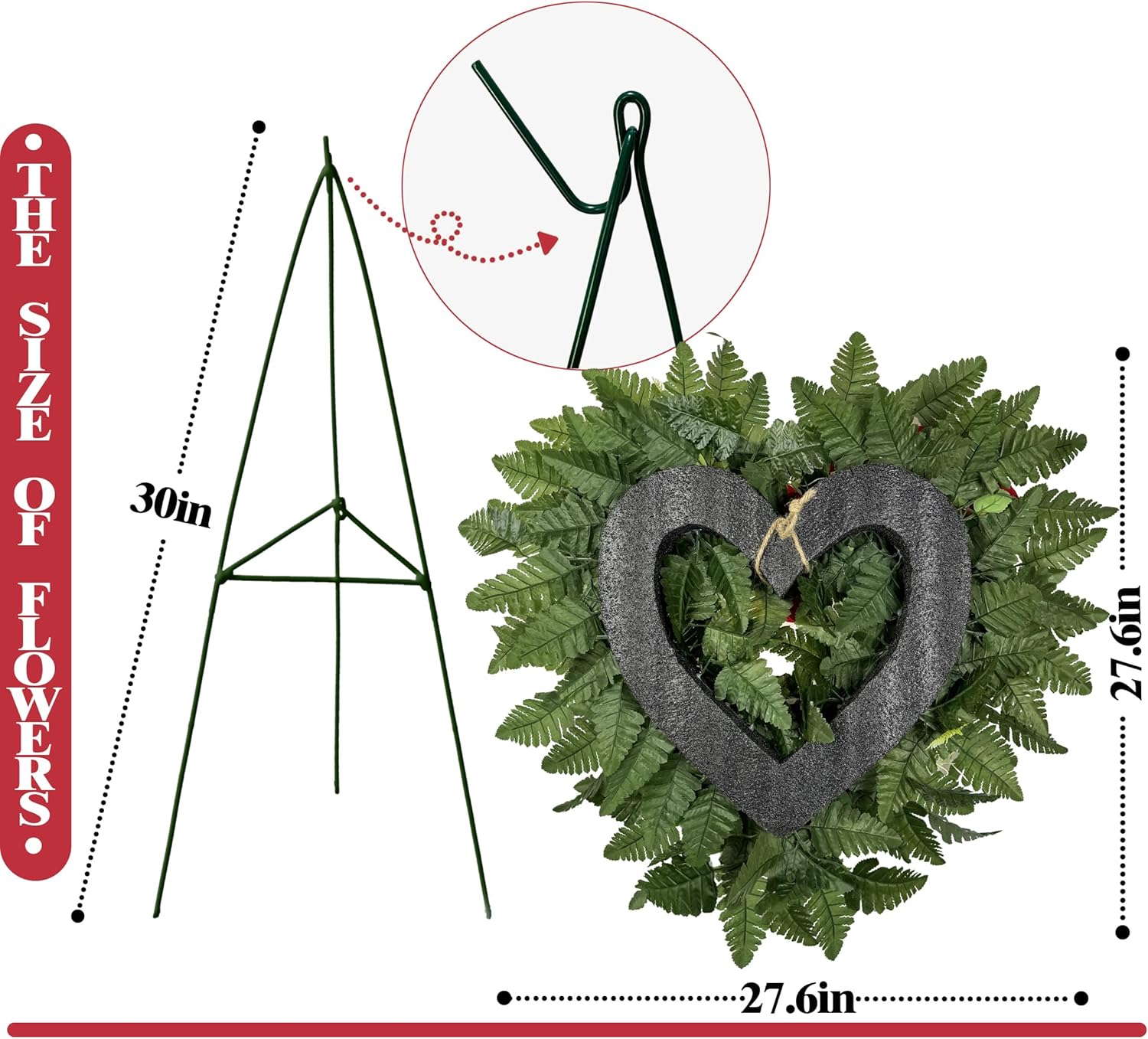 Cemetery Flower Wreaths for Grave Decorations- Elegant Remembrance Standing Heart,Memorial Floral with Easel