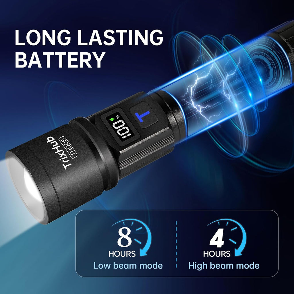 Rechargeable Flashlights 2 Pack, Super Bright High Lumens Flash Light, 5 Modes Zoomable Linternas with LCD Digital