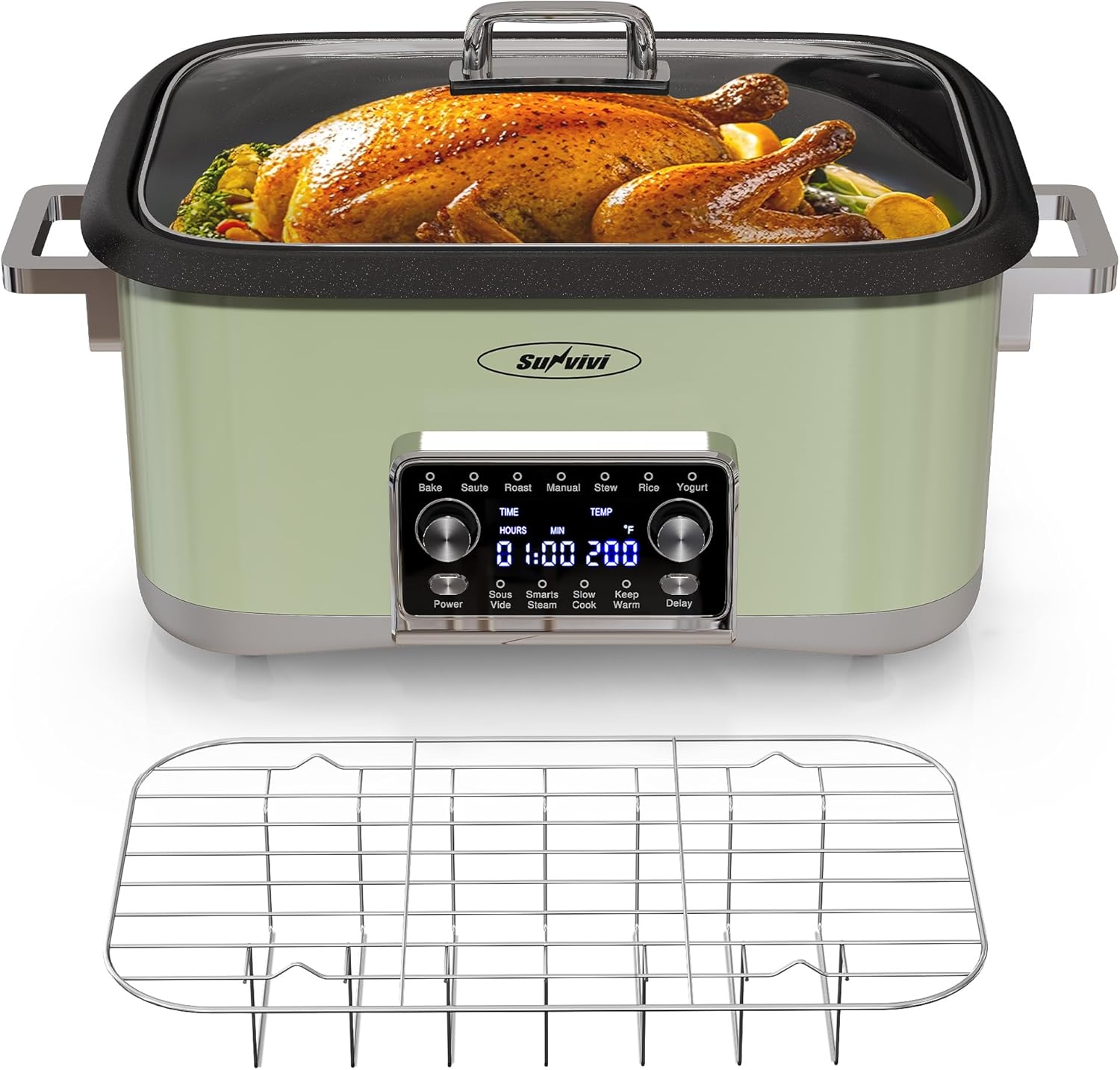 12-in-1 Programmable Slow Cooker Roaster Oven, 8 Quart Digital Multi-Cooker Food Warmer with Timer, Temp Control &