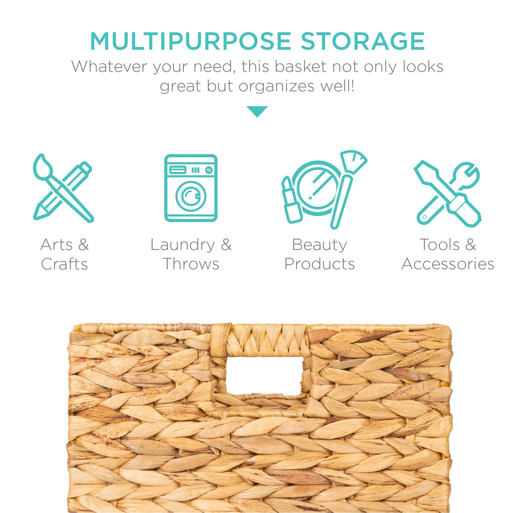 12x12in Hyacinth Baskets, Rustic Set Of 5 Multipurpose Collapsible Storage Organizer, Handwoven Laundry Totes for