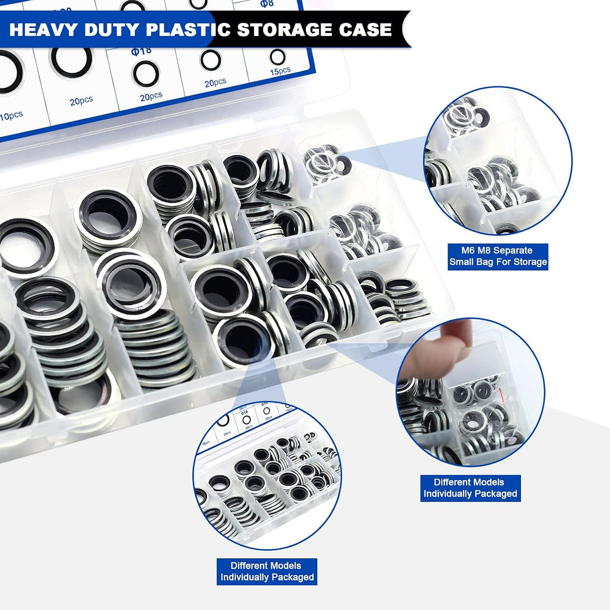 165PCS Bonded Sealing Washers, Metric Sealing Rubber Washers Kit