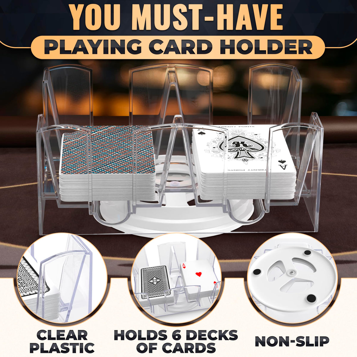 6 Deck Card Holders for Playing Cards, Canasta Card Holder, 7.2 in
