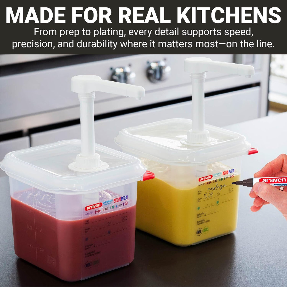 Sauce Dispenser with Pump, Single Container for Serving Condiments in Commercial Kitchen, 1 Oz Capacity, 1 Count, Clear